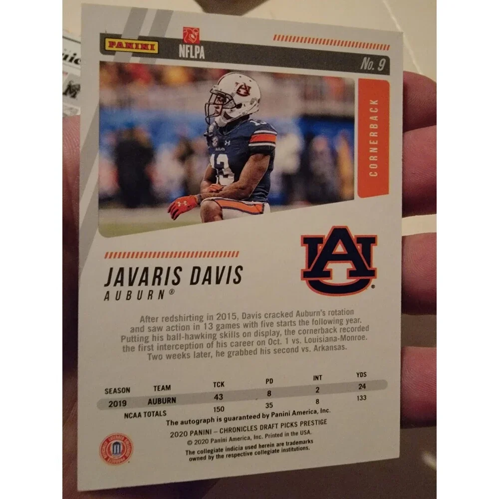 2020 Prestige Draft Rookie Auto Red #9 Javaris Davis Auburn Chiefs